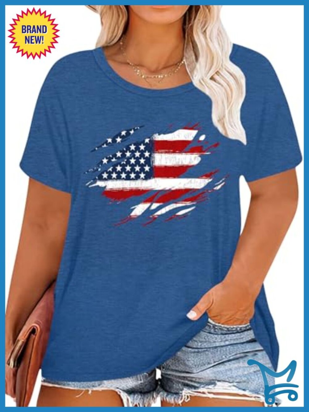 Plus Size USA Flag Graphic T-Shirt Women Short Sleeve Crew Neck Patriotic Tee